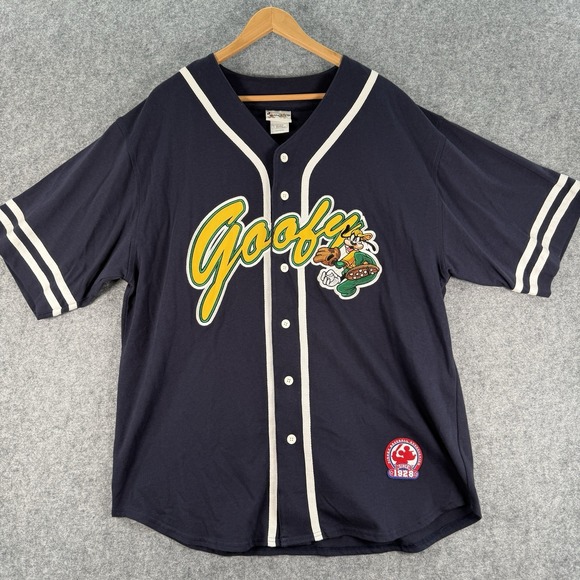 Disney Other - Vintage Disney World Goofy Baseball Jersey Shirt Large Navy Short Sleeve Y2K 90s